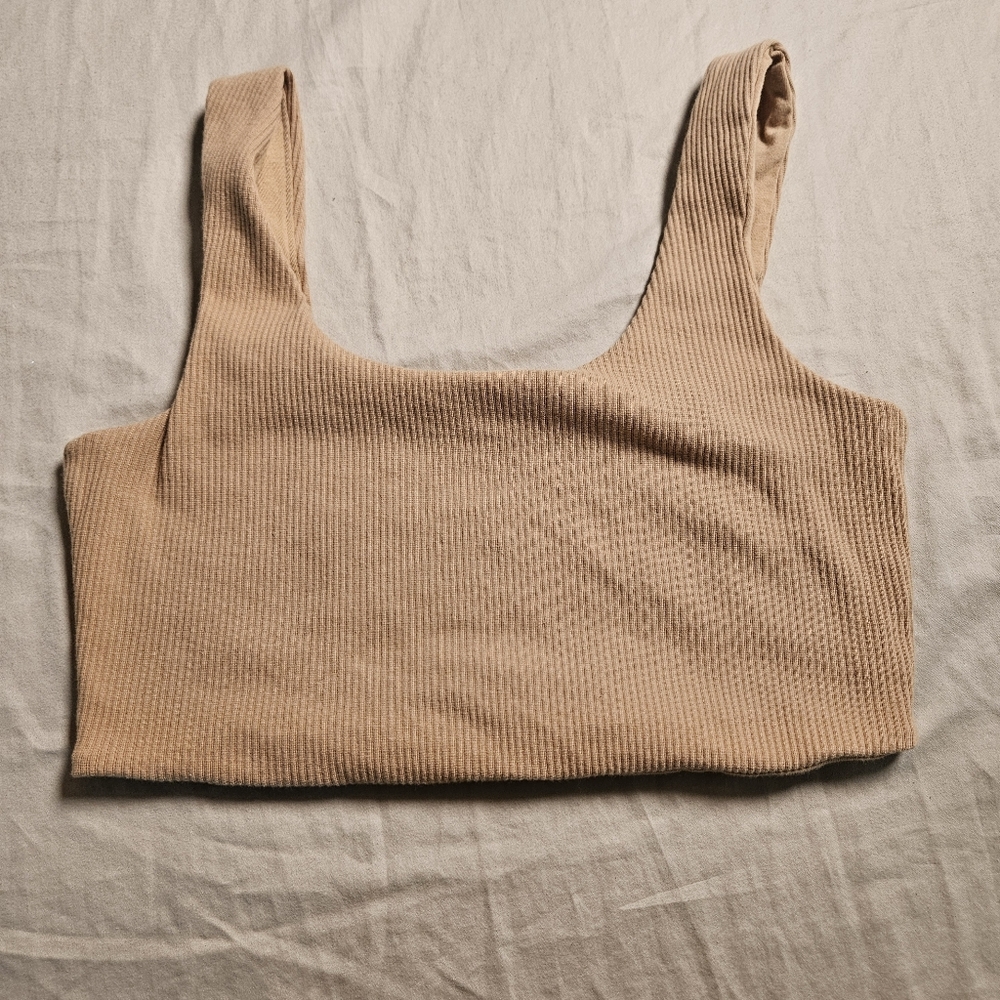 RD RAG Ribbed Crop Tank‎ Top Size L Neutral Tan Minimalist Lounge Bralette